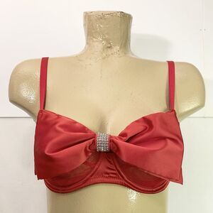 Victoria's Secret Red Bra 34 DD 34DD Dream Angels Push Up W/O Padding CZ Stones
